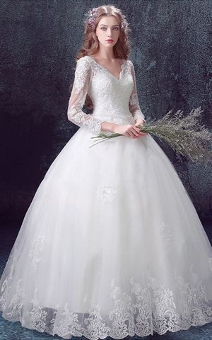 WD3049 deep V neck  wedding dress